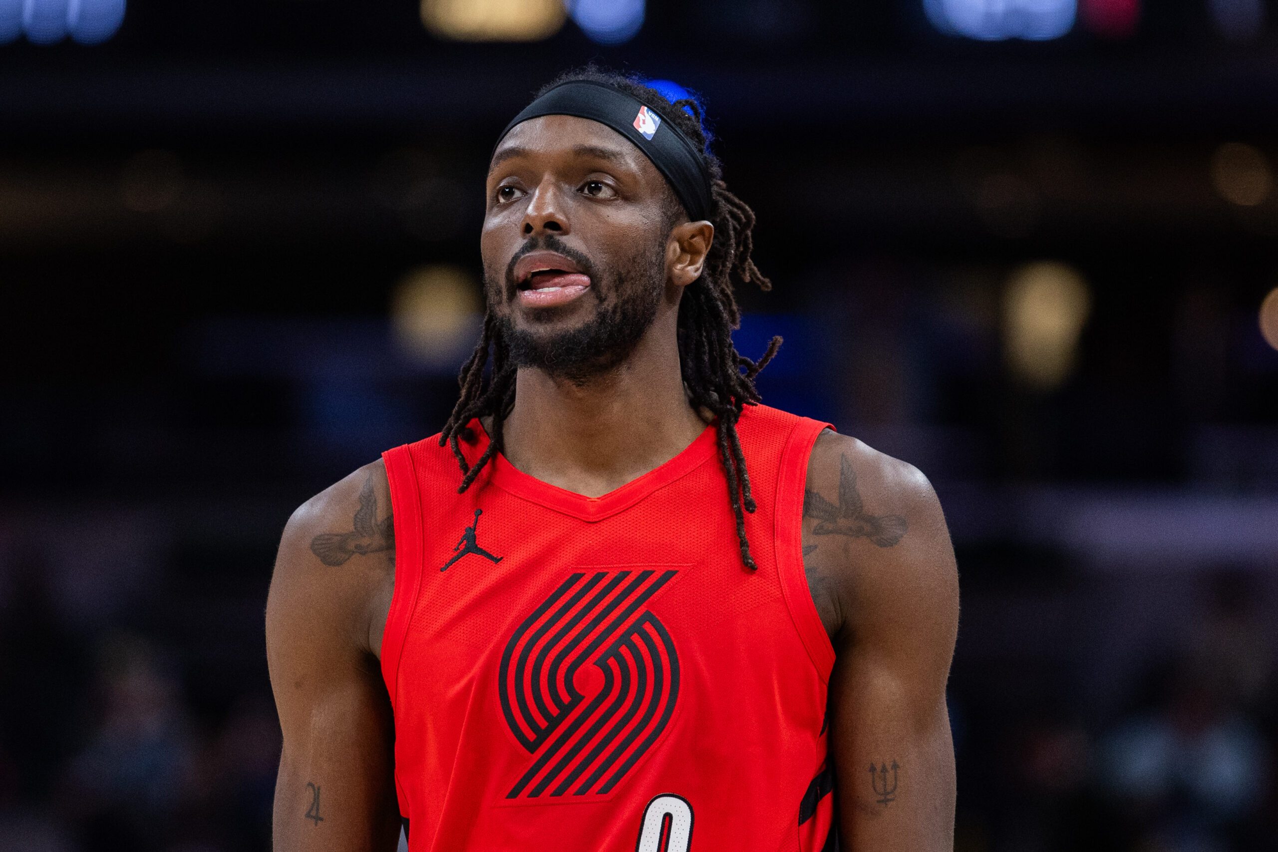 Mar 18, 2026; Indianapolis, Indiana, USA; Portland Trail Blazers forward Jerami Grant (9) in the second half against the Indiana Pacers at Gainbridge Fieldhouse. Mandatory Credit: Trevor Ruszkowski-Imagn Images