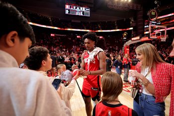 Mar 20, 2026; Houston, Texas, USA; Houston Rockets guard Amen Thompson (1) signs autographs for fans following the game against the Atlanta Hawks at Toyota Center. Mandatory Credit: Erik Williams-Imagn Images