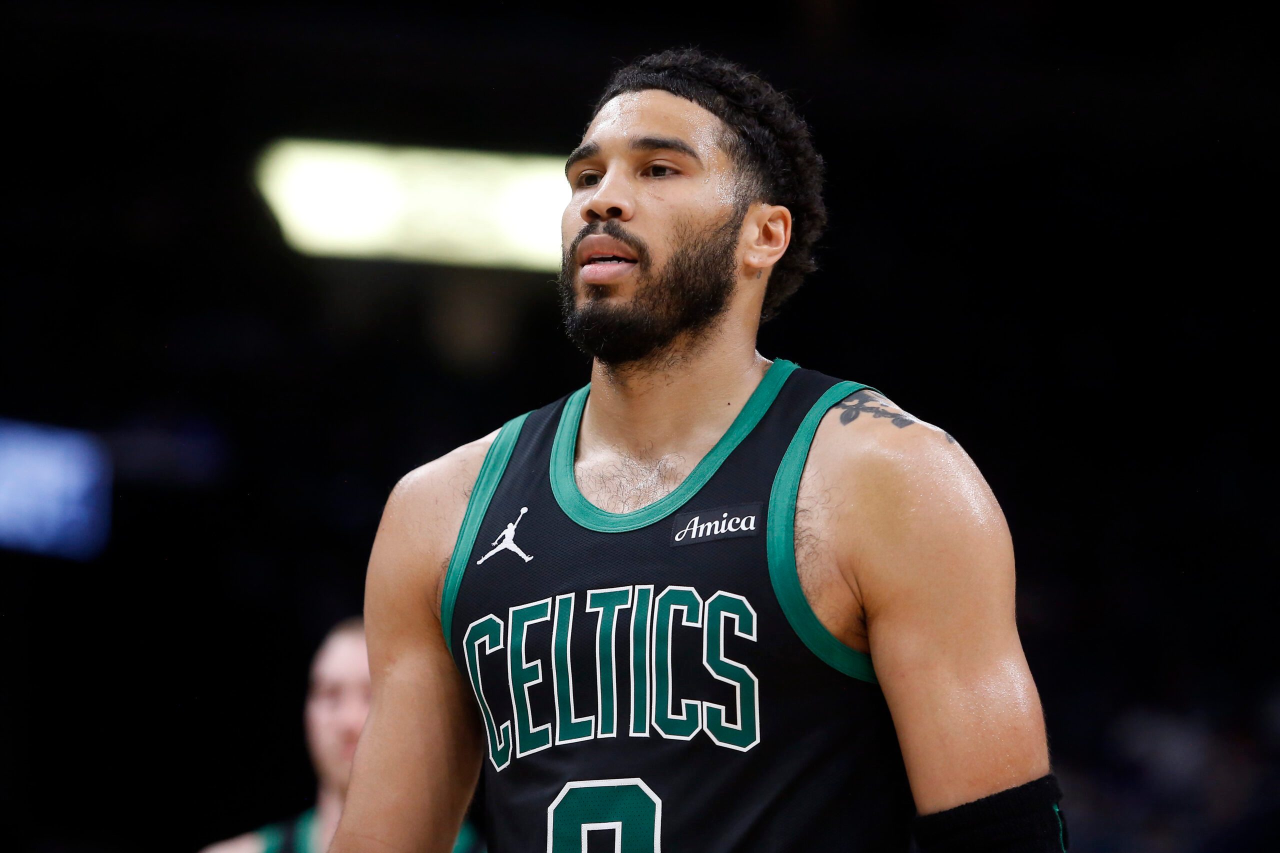 Mar 20, 2026; Memphis, Tennessee, USA; Boston Celtics forward Jayson Tatum (0) reacts during the third quarter against the Memphis Grizzlies at FedExForum. Mandatory Credit: Petre Thomas-Imagn Images