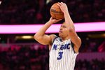 Mar 21, 2026; Orlando, Florida, USA; Orlando Magic guard Desmond Bane (3) shoots the ball against the Los Angeles Lakers in the fourth quarter at Kia Center. Mandatory Credit: Nathan Ray Seebeck-Imagn Images