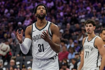 Mar 22, 2026; Sacramento, California, USA; Brooklyn Nets forward Chaney Johnson (31) reacts during the third quarter against the Sacramento Kings at Golden 1 Center. Mandatory Credit: Justine Willard-Imagn Images