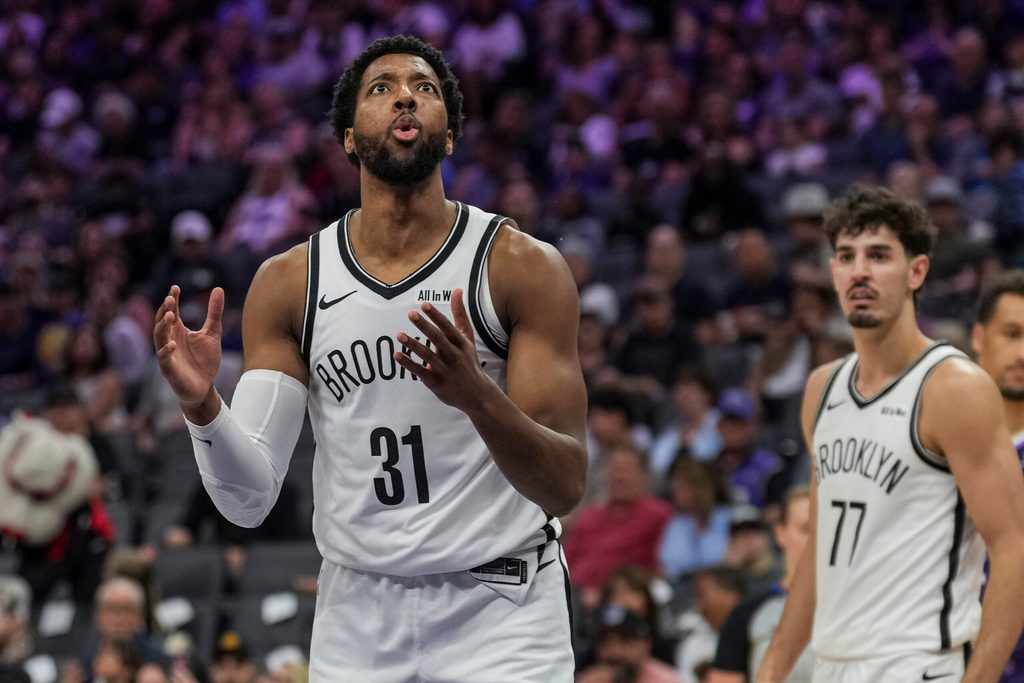 Mar 22, 2026; Sacramento, California, USA; Brooklyn Nets forward Chaney Johnson (31) reacts during the third quarter against the Sacramento Kings at Golden 1 Center. Mandatory Credit: Justine Willard-Imagn Images