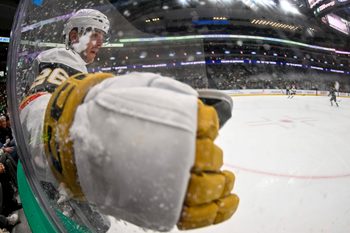 Mar 22, 2026; Dallas, Texas, USA; Vegas Golden Knights center Nic Dowd (26) looks for the puck during the third period against the Dallas Stars at the American Airlines Center. Mandatory Credit: Jerome Miron-Imagn Images