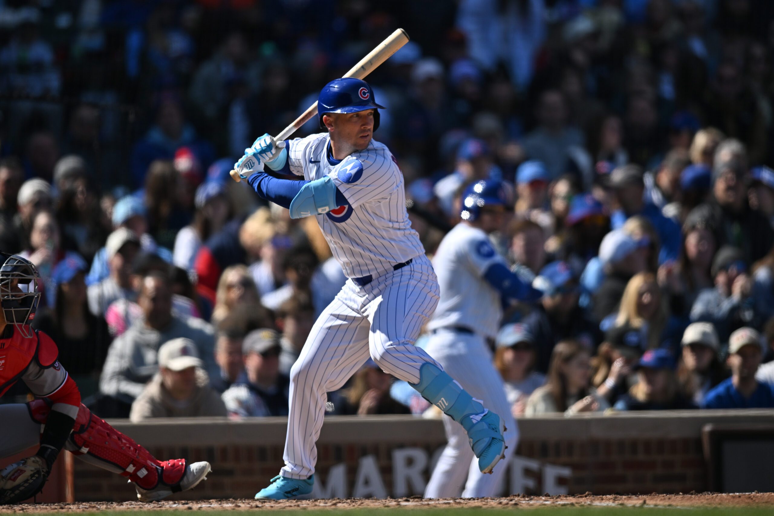 Mar 28, 2026; Chicago, Illinois, USA; Chicago Cubs third baseman Alex Bregman (3) at bat against the Washington Nationals at Wrigley Field. Mandatory Credit: Patrick Gorski-Imagn Images
