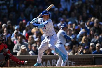 Mar 28, 2026; Chicago, Illinois, USA; Chicago Cubs third baseman Alex Bregman (3) at bat against the Washington Nationals at Wrigley Field. Mandatory Credit: Patrick Gorski-Imagn Images