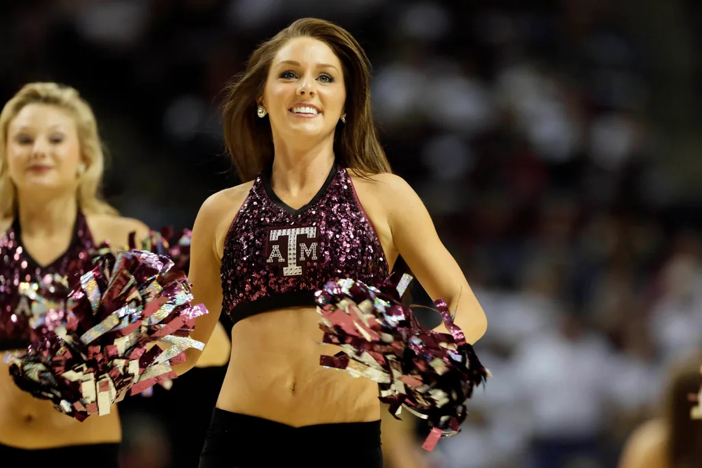 Nov 18, 2012; College Station, TX, USA; Texas A&M Aggies cheerleader performs during the second half against the Connecticut Huskies at the Reed Arena. The Huskies won 81-50. Mandatory Credit: Soobum Im-Imagn Images