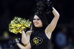 Dec 7, 2016; Boulder, CO, USA; Colorado Buffaloes cheerleader performs in the first half against the Xavier Musketeers at the Coors Events Center. Mandatory Credit: Ron Chenoy-Imagn Images