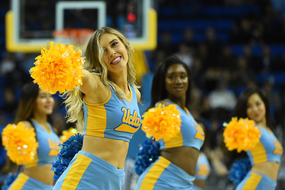 Dec 14, 2016; Los Angeles, CA, USA; UCLA Bruins cheerleaders perform during the game against the UC Santa Barbara Gauchos at Pauley Pavilion. UCLA won 102-62. Mandatory Credit: Jayne Kamin-Oncea-Imagn Images