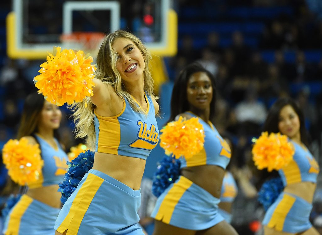 Dec 14, 2016; Los Angeles, CA, USA; UCLA Bruins cheerleaders perform during the game against the UC Santa Barbara Gauchos at Pauley Pavilion. UCLA won 102-62. Mandatory Credit: Jayne Kamin-Oncea-Imagn Images