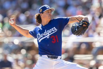 Mar 4, 2026; Glendale, AZ, USA; Los Angeles Dodgers pitcher Tyler Glasnow against Team Mexico during a spring training game at Camelback Ranch. Mandatory Credit: Mark J. Rebilas-Imagn Images