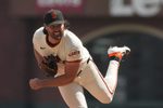 Mar 27, 2026; San Francisco, California, USA; San Francisco Giants starting pitcher Robbie Ray (38) throws a pitch against the New York Yankees during the first inning at Oracle Park. Mandatory Credit: Darren Yamashita-Imagn Images