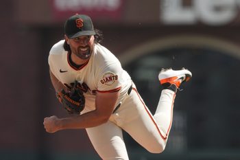 Mar 27, 2026; San Francisco, California, USA; San Francisco Giants starting pitcher Robbie Ray (38) throws a pitch against the New York Yankees during the first inning at Oracle Park. Mandatory Credit: Darren Yamashita-Imagn Images