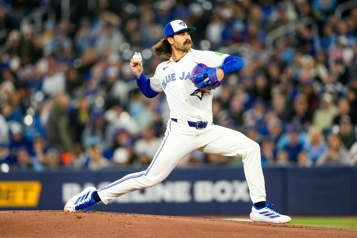 Mar 28, 2026; Toronto, Ontario, CAN; Toronto Blue Jays pitcher Dylan Cease (84) pitches to the Athletics during the first inning at Rogers Centre. Mandatory Credit: Kevin Sousa-Imagn Images