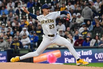 Mar 29, 2026; Milwaukee, Wisconsin, USA;  Milwaukee Brewers starting pitcher Brandon Sproat (23) throws a pitch in the first inning against the Chicago White Sox at American Family Field. Mandatory Credit: Benny Sieu-Imagn Images