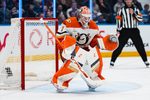 Mar 24, 2026; Vancouver, British Columbia, CAN; Anaheim Ducks goalie Lukas Dostal (1) in the net against the Vancouver Canucks in the second period at Rogers Arena. Mandatory Credit: Bob Frid-Imagn Images