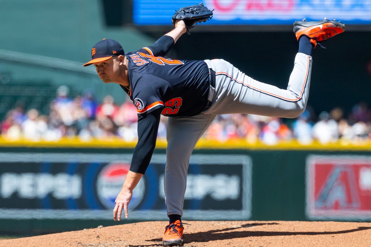 Apr 1, 2026; Phoenix, Arizona, USA; Detroit Tigers pitcher Tarik Skubal against the Arizona Diamondbacks at Chase Field. Mandatory Credit: Mark J. Rebilas-Imagn Images