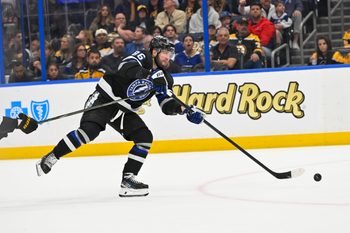 Apr 4, 2026; Tampa, Florida, USA; Tampa Bay Lighting right wing Nikita Kucherov (86) scores a goal during the third period against Boston Bruins at Benchmark International Arena. Mandatory Credit: Pablo Robles-Imagn Images