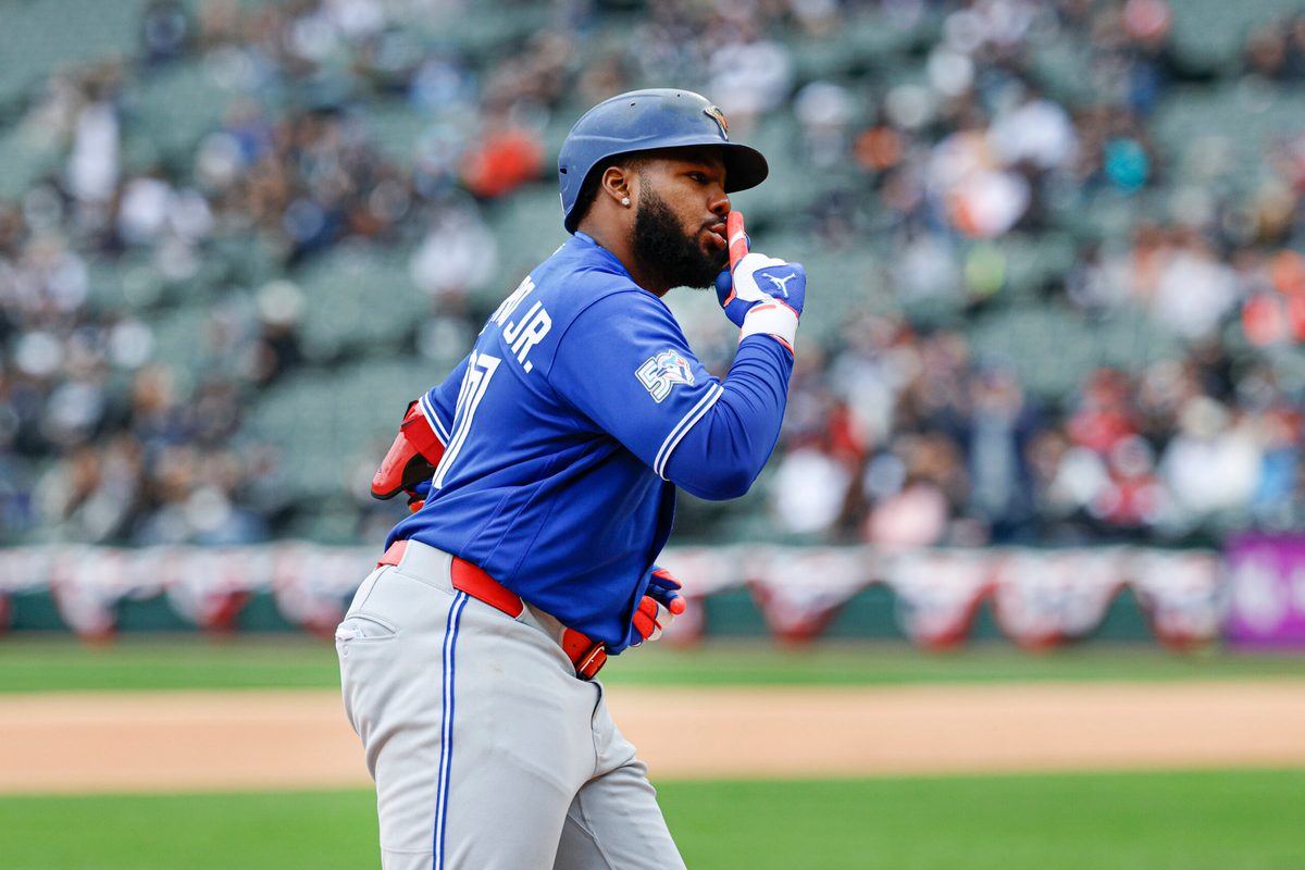 Apr 4, 2026; Chicago, Illinois, USA; Toronto Blue Jays first baseman Vladimir Guerrero Jr. (27) rounds the bases after hitting a two-run home run against the Chicago White Sox during the sixth inning at Rate Field. Mandatory Credit: Kamil Krzaczynski-Imagn Images