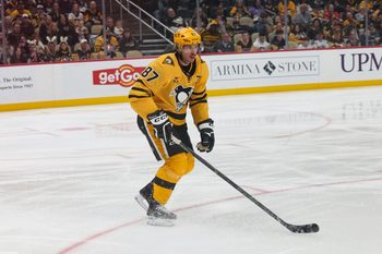 Apr 5, 2026; Pittsburgh, Pennsylvania, USA; Pittsburgh Penguins center Sidney Crosby (87) looks on against the Florida Panthers during the first period at PPG Paints Arena. Mandatory Credit: Mark Alberti-Imagn Images