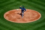 Apr 5, 2026; Anaheim, California, USA; Seattle Mariners pitcher Luis Castillo (58) throws against the Los Angeles Angels during the first inning at Angel Stadium. Mandatory Credit: Gary A. Vasquez-Imagn Images