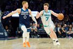 Apr 5, 2026; Minneapolis, Minnesota, USA; Charlotte Hornets guard Kon Knueppel (7) is defended by Charlotte Hornets forward Miles Bridges (0) in the third quarter at Target Center. Mandatory Credit: Matt Blewett-Imagn Images