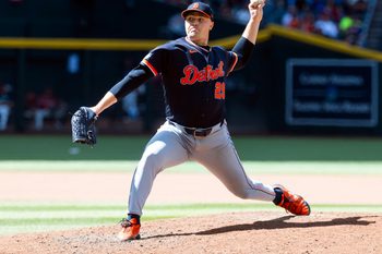 Apr 1, 2026; Phoenix, Arizona, USA; Detroit Tigers pitcher Tarik Skubal against the Arizona Diamondbacks at Chase Field. Mandatory Credit: Mark J. Rebilas-Imagn Images