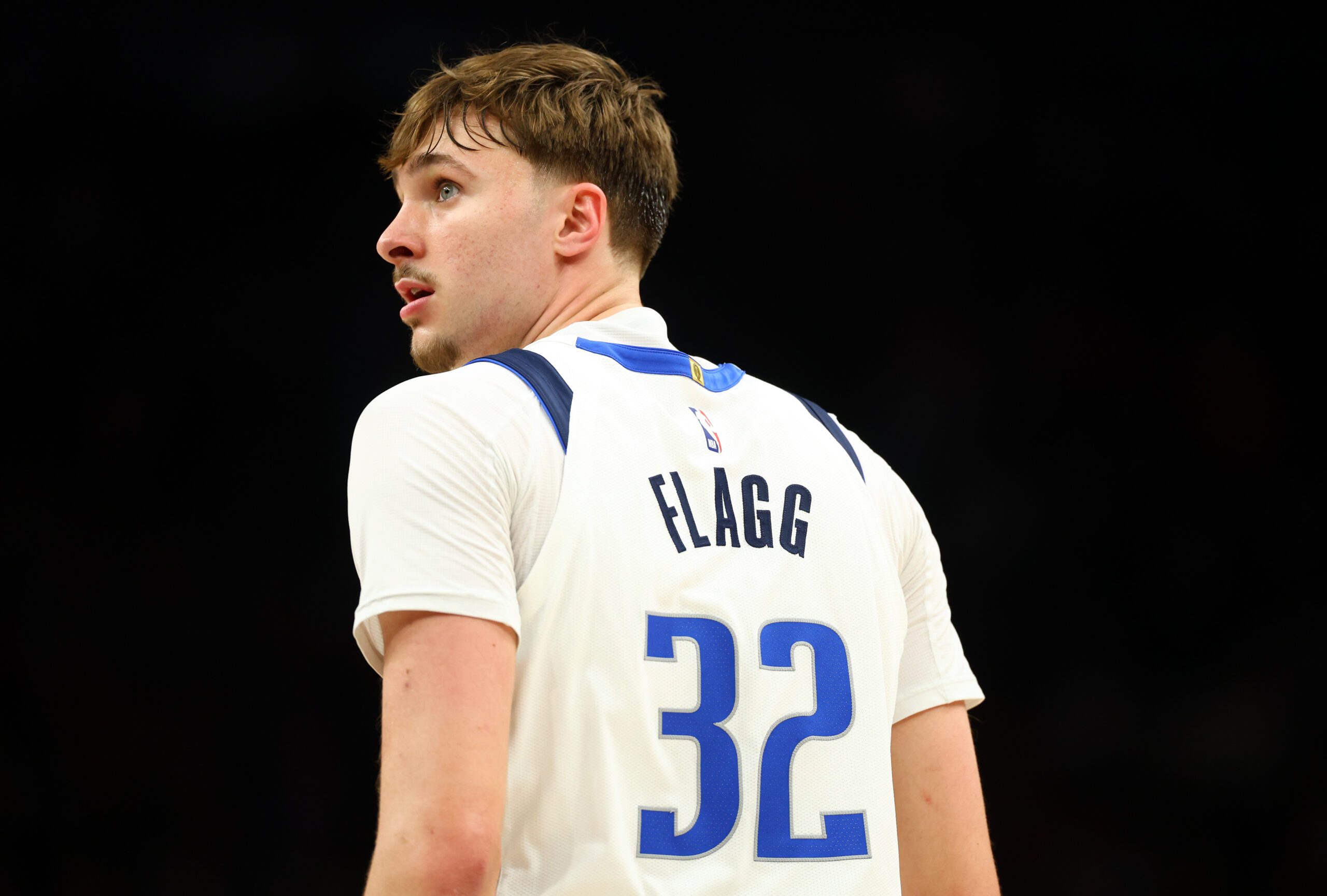 Apr 8, 2026; Phoenix, Arizona, USA; Detailed view of the jersey of Dallas Mavericks forward Cooper Flagg (32) against the Phoenix Suns in the second half at Mortgage Matchup Center. Mandatory Credit: Mark J. Rebilas-Imagn Images