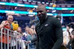 Apr 9, 2026; San Francisco, California, USA; Los Angeles Lakers forward LeBron James (23) walks off the court after the game against the Golden State Warriors at the Chase Center. Mandatory Credit: Cary Edmondson-Imagn Images