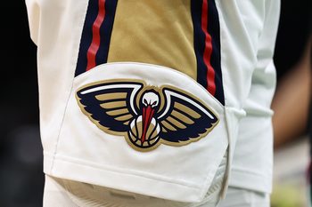 Apr 10, 2026; Boston, Massachusetts, USA; The logo of the New Orleans Pelicans is seen during the second half of the game against the Boston Celtics at TD Garden. Mandatory Credit: Winslow Townson-Imagn Images