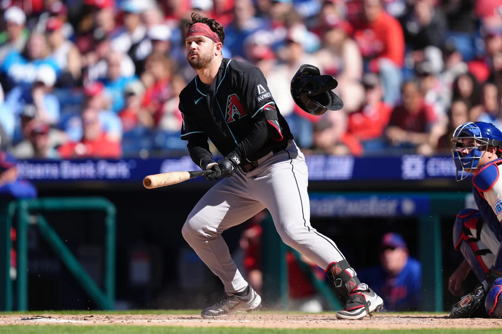Apr 11, 2026; Philadelphia, Pennsylvania, USA; Arizona Diamondbacks infielder Tim Tawa (13) hits a foul ball against the Philadelphia Phillies in the ninth inning at Citizens Bank Park. Mandatory Credit: Kyle Ross-Imagn Images