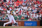 Apr 12, 2026; St. Louis, Missouri, USA; St. Louis Cardinals right fielder Jordan Walker (18) hits a solo home run against the Boston Red Sox during the second inning at Busch Stadium. Mandatory Credit: Jeff Curry-Imagn Images