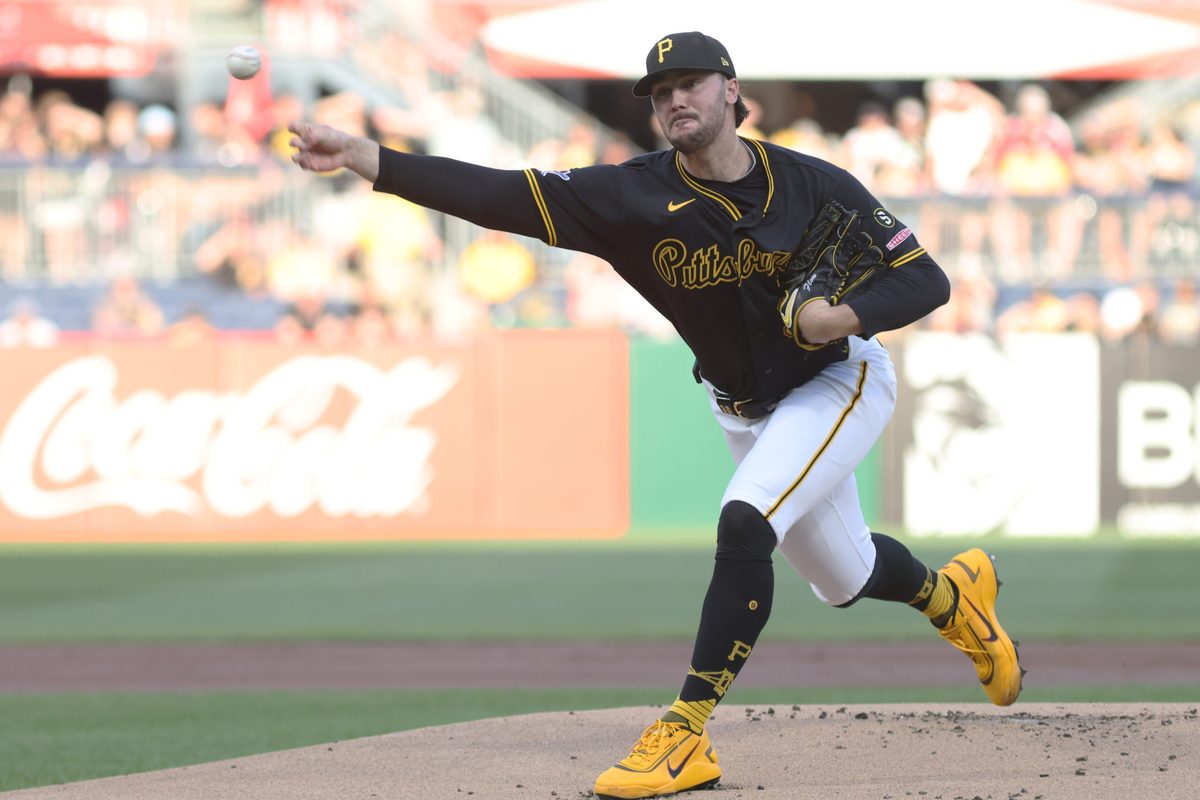 Apr 13, 2026; Pittsburgh, Pennsylvania, USA; Pittsburgh Pirates starting pitcher Paul Skenes (30) delivers a pitch against the Washington Nationals during the first inning at PNC Park. Mandatory Credit: Charles LeClaire-Imagn Images
