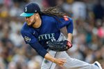 Apr 16, 2026; San Diego, California, USA; Seattle Mariners starting pitcher Luis Castillo (58) throws a pitch during the sixth inning against the San Diego Padres at Petco Park. Mandatory Credit: David Frerker-Imagn Images