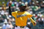 Apr 18, 2026; West Sacramento, California, USA; Athletics pitcher Luis Severino (40) throws to a Chicago White Sox batter during the first inning at Sutter Health Park. Mandatory Credit: Scott Marshall-Imagn Images