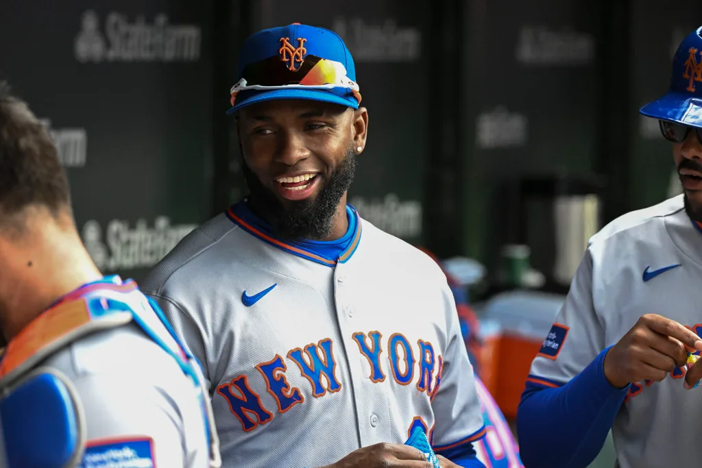 Apr 19, 2026; Chicago, Illinois, USA; New York Mets center fielder Luis Robert Jr. (88) is seen in the dugout against the Chicago Cubs at Wrigley Field. Mandatory Credit: Matt Marton-Imagn Images