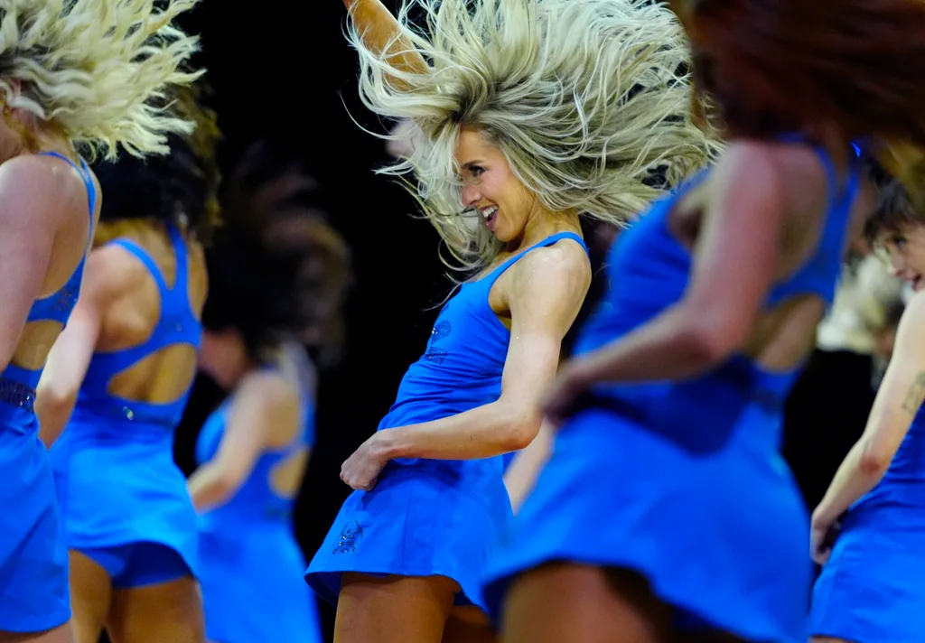 Apr 20, 2026; Denver, Colorado, USA; Denver Nuggets dancers perform in the second half against the Minnesota Timberwolves during game two of the first round of the 2026 NBA Playoffs at Ball Arena. Mandatory Credit: Ron Chenoy-Imagn Images