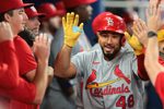 Apr 22, 2026; Miami, Florida, USA; St. Louis Cardinals designated hitter Ivan Herrera (48) celebrates after hitting a home run against the Miami Marlins during the ninth inning at loanDepot Park. Mandatory Credit: Sam Navarro-Imagn Images