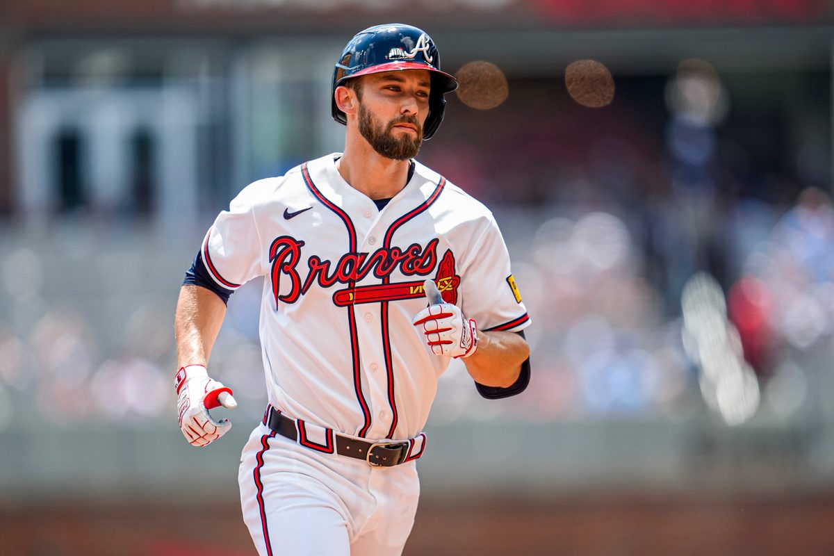 Apr 26, 2026; Cumberland, Georgia, USA; Atlanta Braves center fielder Eli White (36) runs the bases after hitting a two run home run against the Philadelphia Phillies during the second inning at Truist Park. Mandatory Credit: Dale Zanine-Imagn Images
