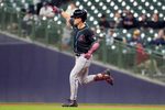 Apr 29, 2026; Milwaukee, Wisconsin, USA; Arizona Diamondbacks right fielder Corbin Carroll (7) rounds the bases after hitting a home run against the Milwaukee Brewers in the ninth inning at American Family Field. Mandatory Credit: Michael McLoone-Imagn Images