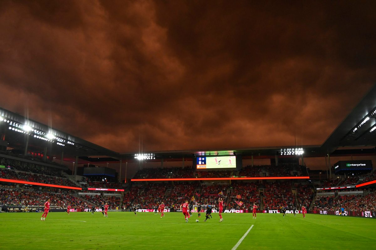 Jul 30, 2025; St. Louis, Missouri, USA; A general view of Energizer park during a match between St. Louis City and Aston Villa in the first half at Energizer Park. Mandatory Credit: Joe Puetz-Imagn Images