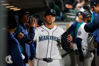 Mar 26, 2026; Seattle, Washington, USA; Seattle Mariners starting pitcher Logan Gilbert (36) in the dugout after leaving the game during the sixth inning against the Cleveland Guardians at T-Mobile Park. Mandatory Credit: Steven Bisig-Imagn Images