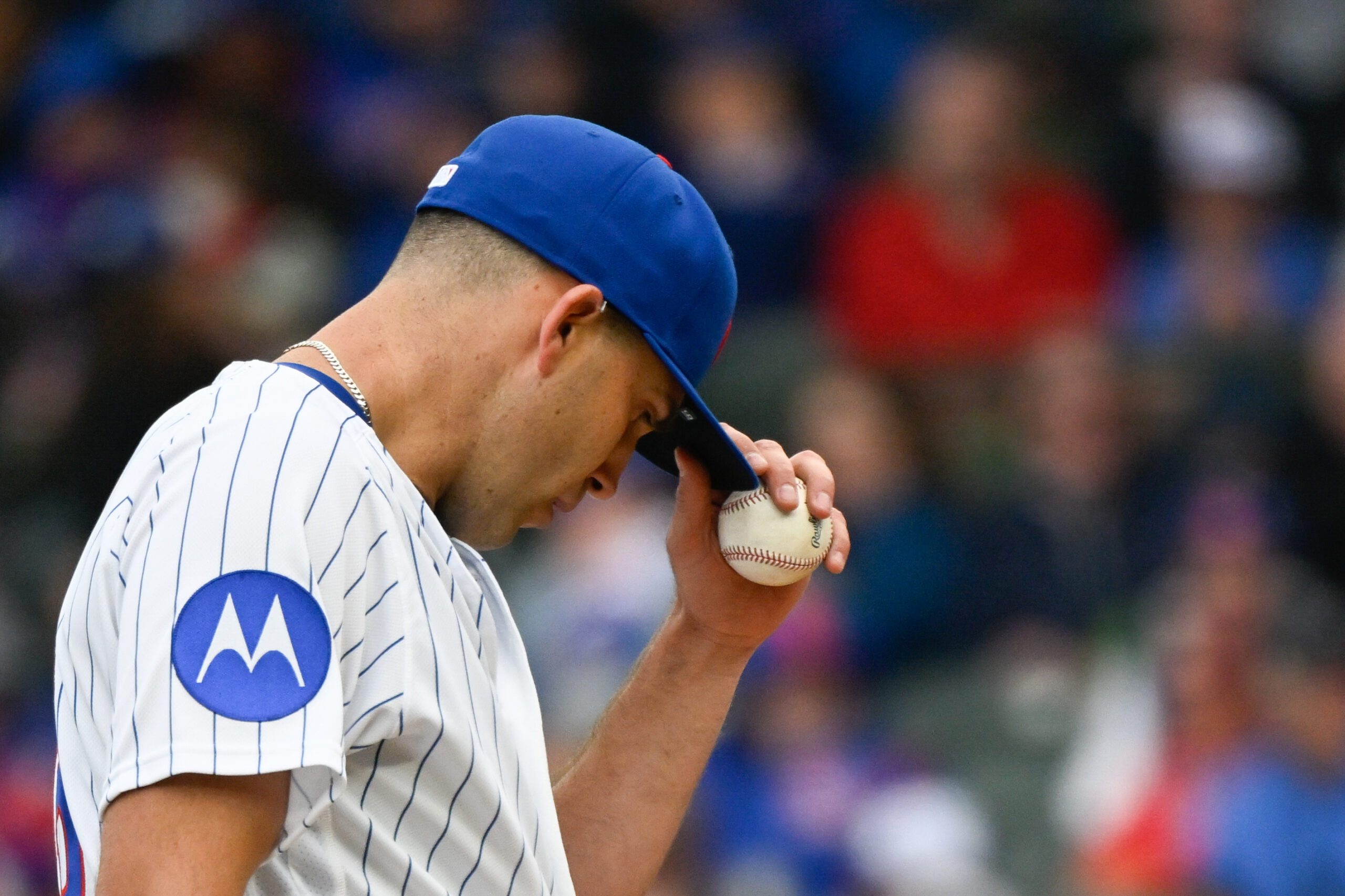 Mar 26, 2026; Chicago, Illinois, USA;  Chicago Cubs pitcher Matthew Boyd (16) waits to pitch first inning against the Washington Nationals at Wrigley Field. Mandatory Credit: Matt Marton-Imagn Images
