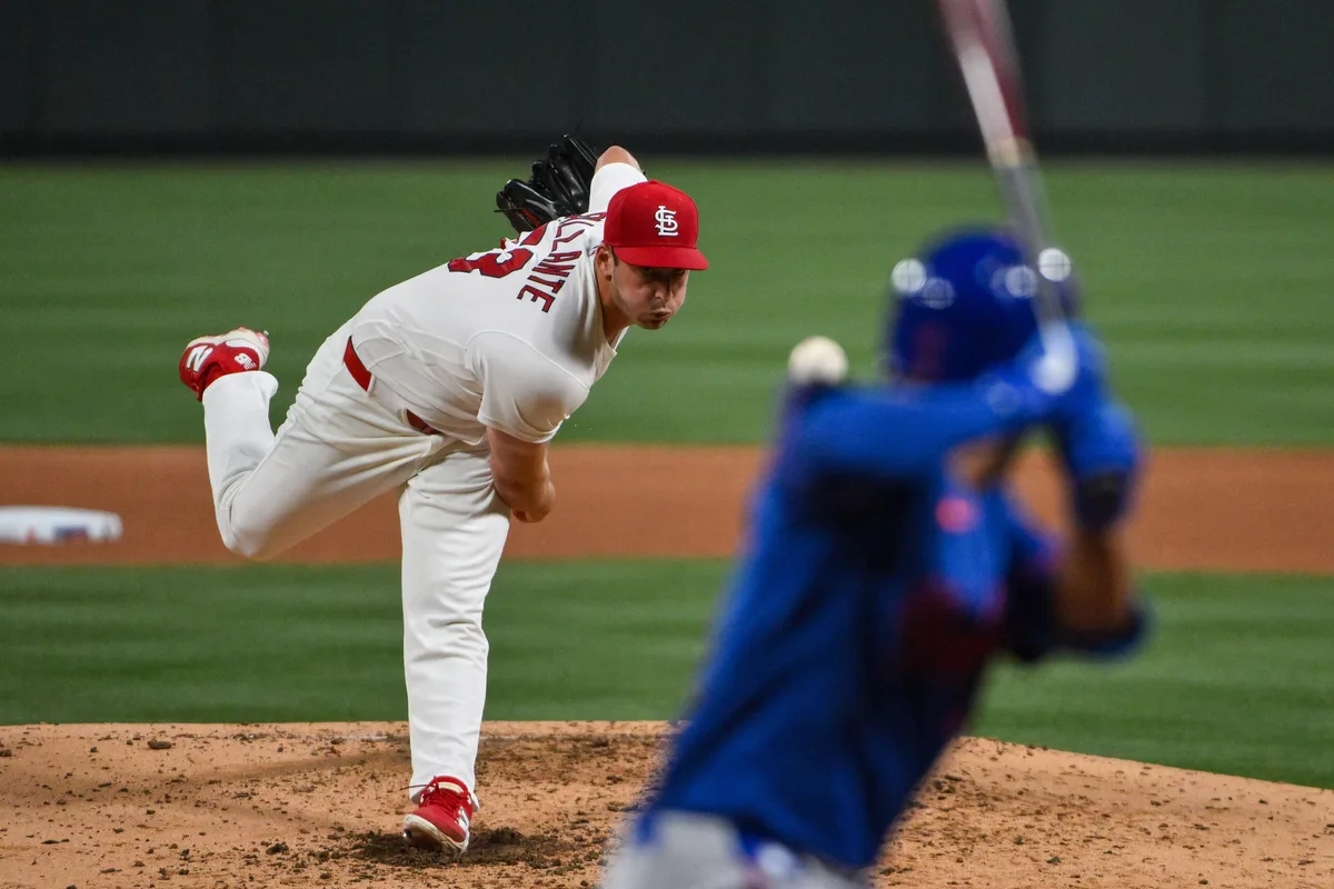 Mar 31, 2026; St. Louis, Missouri, USA; St. Louis Cardinals starting pitcher Andre Pallante (53) pitches against New York Mets second baseman Marcus Semien (10) during the fourth inning at Busch Stadium. Mandatory Credit: Jeff Curry-Imagn Images
