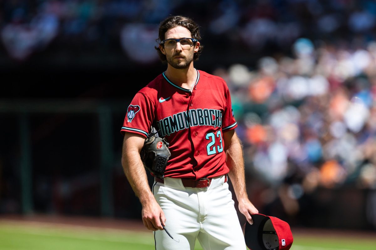 Apr 1, 2026; Phoenix, Arizona, USA; Arizona Diamondbacks pitcher Zac Gallen against the Detroit Tigers at Chase Field. Mandatory Credit: Mark J. Rebilas-Imagn Images