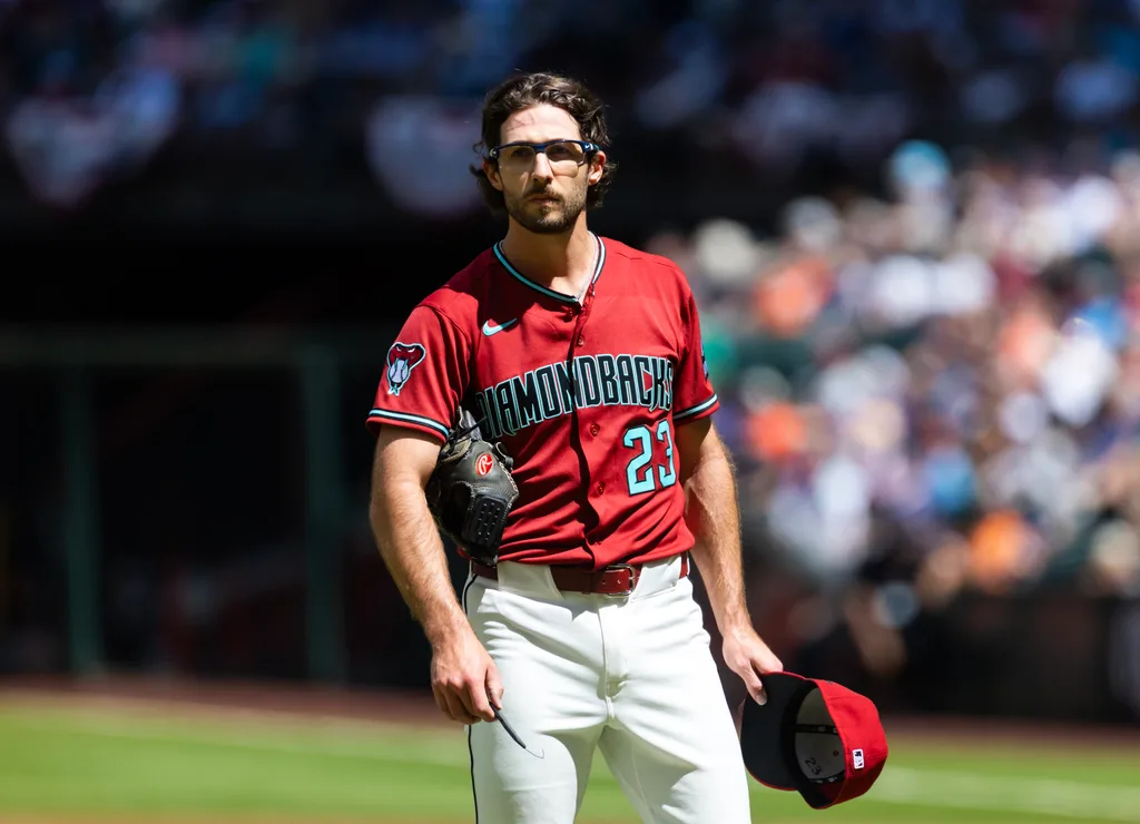 Apr 1, 2026; Phoenix, Arizona, USA; Arizona Diamondbacks pitcher Zac Gallen against the Detroit Tigers at Chase Field. Mandatory Credit: Mark J. Rebilas-Imagn Images