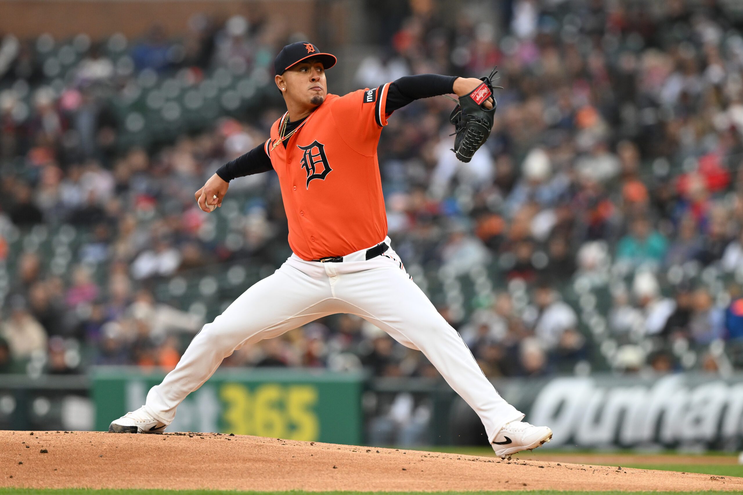 Apr 10, 2026; Detroit, Michigan, USA;  Detroit Tigers starting pitcher Keider Montero (54) throws a pitch against the Miami Marlins in the first inning at Comerica Park. Mandatory Credit: Lon Horwedel-Imagn Images