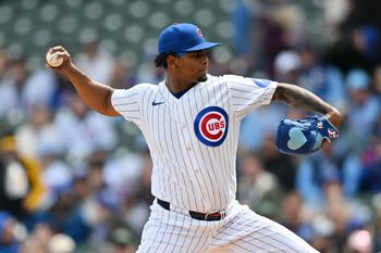 Apr 11, 2026; Chicago, Illinois, USA; Chicago Cubs pitcher Edward Cabrera (30) pitches against the Pittsburgh Pirates during the first inning at Wrigley Field. Mandatory Credit: Patrick Gorski-Imagn Images