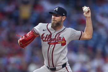 Apr 18, 2026; Philadelphia, Pennsylvania, USA; Atlanta Braves pitcher Chris Sale (51) throws a pitch against the Philadelphia Phillies during the first inning at Citizens Bank Park. Mandatory Credit: Bill Streicher-Imagn Images