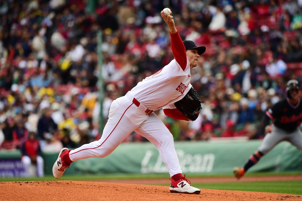Apr 20, 2026; Boston, Massachusetts, USA; Boston Red Sox pitcher Sonny Gray (54) pitches during the first inning against the Detroit Tigers at Fenway Park. Mandatory Credit: Bob DeChiara-Imagn Images