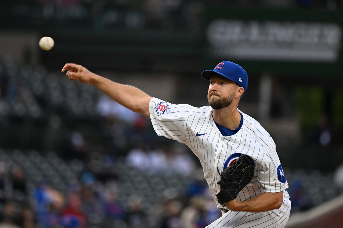 Apr 20, 2026; Chicago, Illinois, USA;  Chicago Cubs pitcher Colin Rea (53) delivers during the first inning against the Philadelphia Phillies at Wrigley Field. Mandatory Credit: Matt Marton-Imagn Images